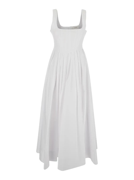 Rochii 'Giro' white midi dress with Square Neckline and Hidden Zip Closure at the Back in Cotton for Women