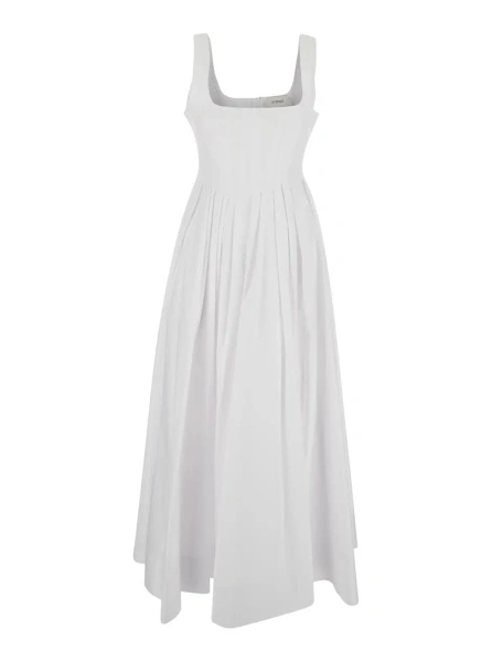 Rochii 'Giro' white midi dress with Square Neckline and Hidden Zip Closure at the Back in Cotton for Women
