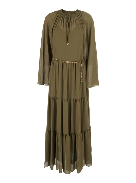 Rochii Green Long Dress with Long Sleeves and Ruches Details in Viscose for Women