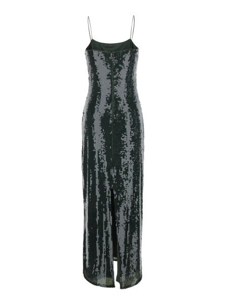 Rochii Green Long Dress with Spaghetti Straps and All-Over Sequins in Tech Fabric for Women