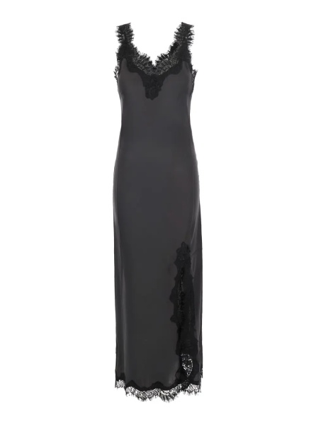 Rochii Grey Long dress with lace details and front neckline in fabric for women