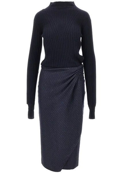 Rochii Knitted midi skirt with pinstriped skirt