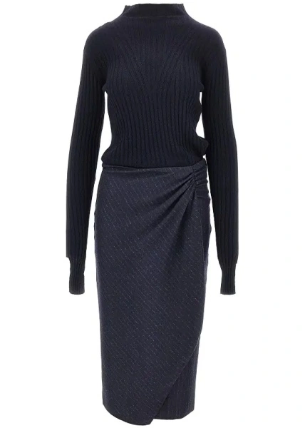 Rochii Knitted midi skirt with pinstriped skirt