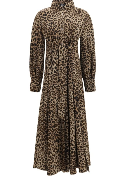 Rochii Leopard-print long-sleeved Dress with high neck