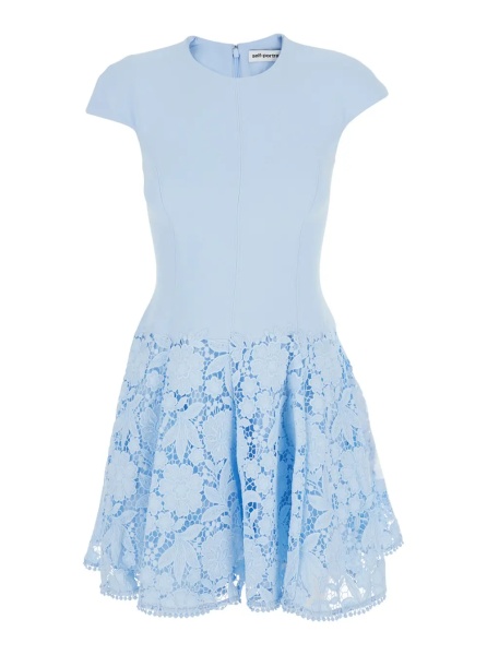 Rochii Light blue mini dress with lace embroidery on the skirt in tech fabric for women