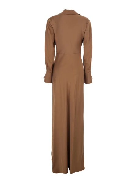 Rochii Long Dress 'Adelle' with Draped Neckline and Wide Cuffs Tech Fabric Brown Women