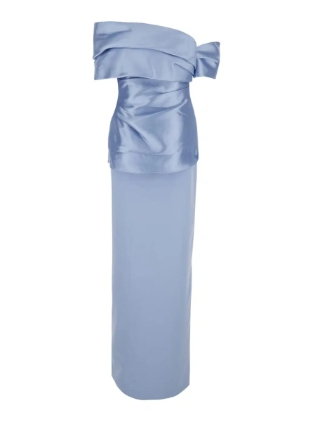 Rochii 'Lucine' Light blue off-shoulder long dress with concealed zip closure in tech fabric for women
