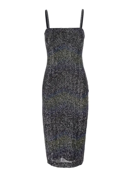 Rochii Multicolor Midi Dress with Spaghetti Straps and All-Over Sequins ZigZag Motif in Tech Fabric for Women