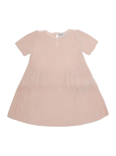 Rochii Pink Crew Neck Dress with Tone-on-Tone Logo Embroidery on the Front in Wool Baby