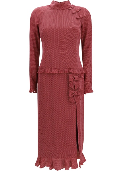 Rochii Silk polka-dot midi Dress with appliqué bows