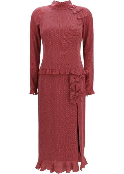 Rochii Silk polka-dot midi Dress with appliqué bows