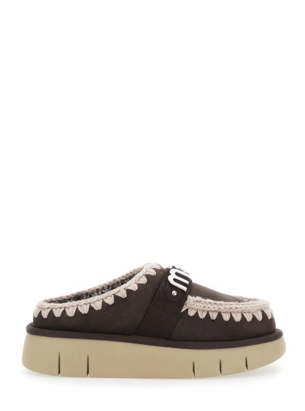 Saboti 'Bounce' Brown Mules with Logo Lettering and Open Rear in Leather Woman