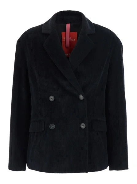 Sacou Black Double-breasted Jacket with Notched revers in corduroy for women