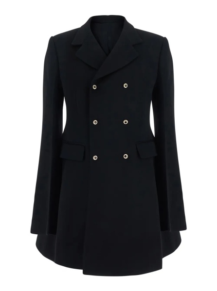 Sacou black Jacket with Notched revers and flared sleeves and hem in virgin wool for women