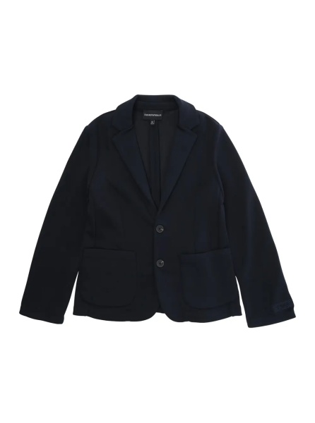 Sacou Blue Single-Breasted Jacket with Notched Revers and Logo Patch on the Sleeve in Modal Stretch Boy