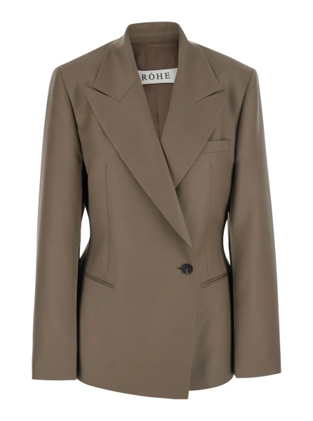 Sacou Brown Double-breasted jacket with peak revers in wool for women
