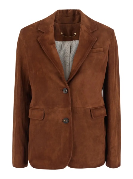 Sacou Brown Single-breasted Jacket with Notched revers in Suede for Women