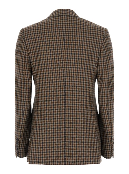 Sacou 'DESERTO' brown Double-breasted Jacket with Peak revers and check Motif in wool for women