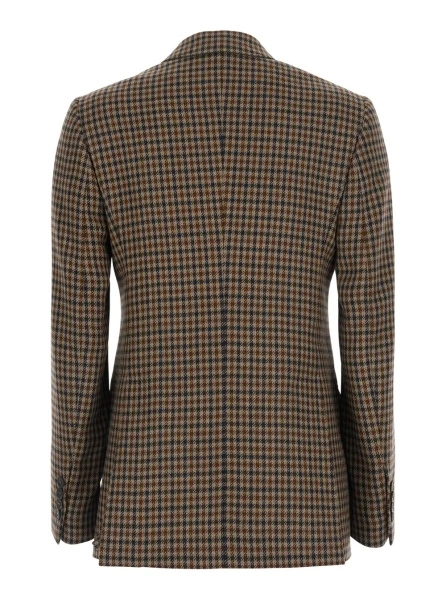 Sacou 'DESERTO' brown Double-breasted Jacket with Peak revers and check Motif in wool for women