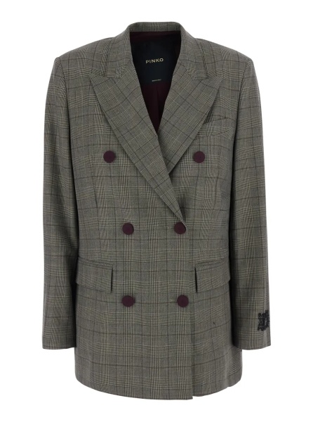 Sacou Grey Jacket with Peak revers and all-over stripes Motif in Wool Blend for women