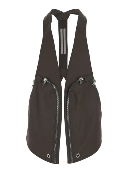Sacou Men's Brown 'Bauhaus' Sleeveless Gilet with Two Zip Pockets on the Front in Stretch Cotton