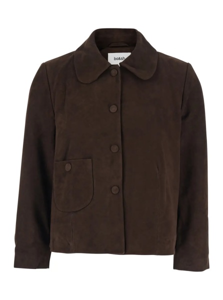 Sacou MILAS Jacket with Round Collar in Tech Fabric Brown Women