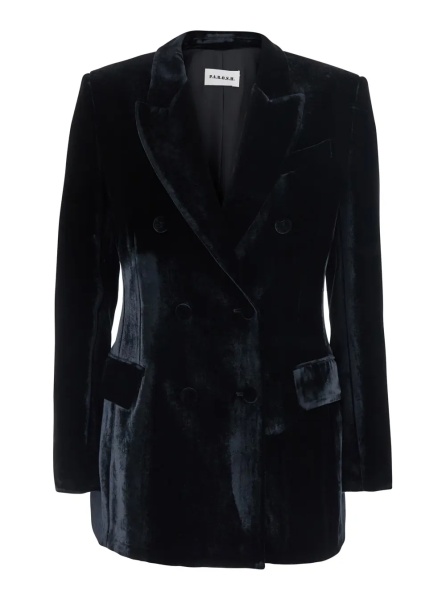 Sacou P.A.R.O.S.H. Black Double-Breasted Jacket with Peak Revers in Velvet for Women
