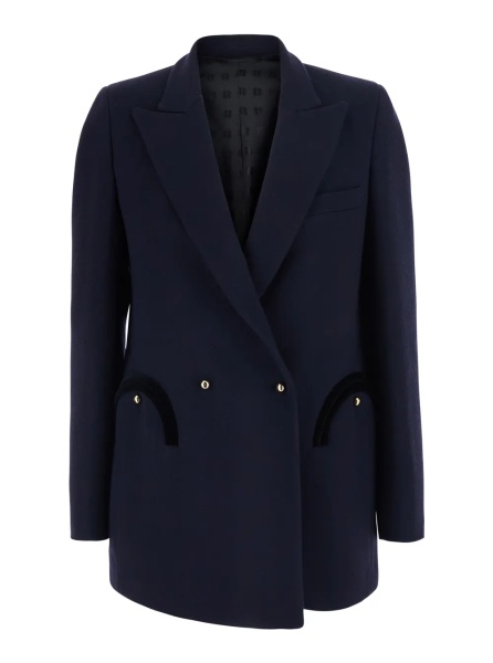 Sacou 'Resolute' Blue Double-breasted Jacket with Peak Revers in Cotton for Women