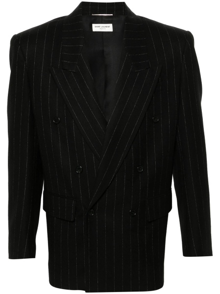 Sacou Saint Laurent negru din bumbac si lana