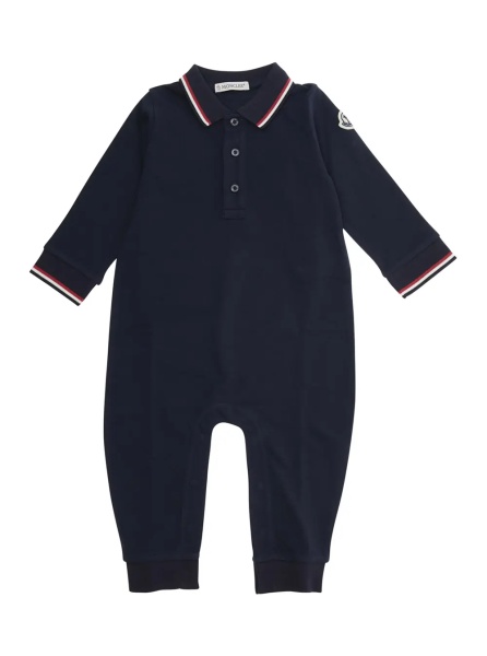 Salopete Dark Blue Romper '8L0001189AL2778' with Contrast Collar and Logo Patch on Sleeve in Baby Cotton