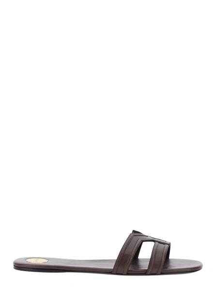 Sandale Brown MABROUKA Sandals with Rounded Toe and Thick Double Strap in Leather for Women