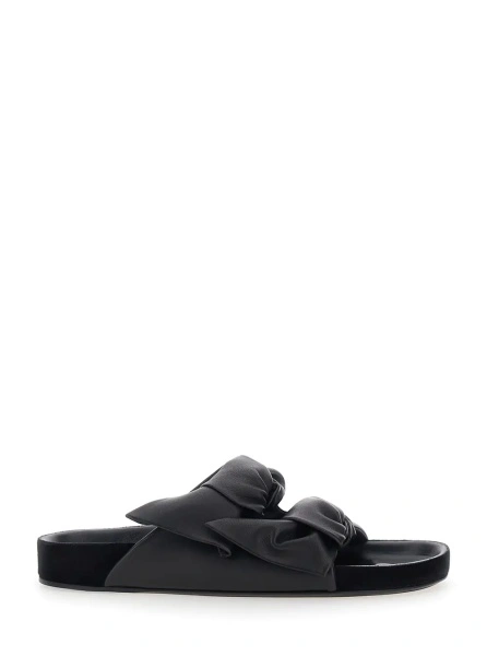 Sandale 'Lennyo' Black Slip-On Sandals with Bow Details in Leather WOman
