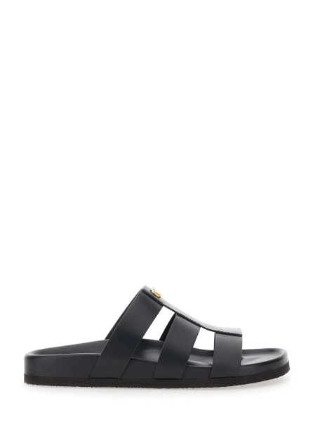 Sandale Sandals with Cage Design and VLogo Plaque on the Front in Black Leather Man