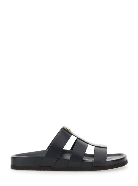 Sandale Sandals with Cage Design and VLogo Plaque on the Front in Black Leather Man