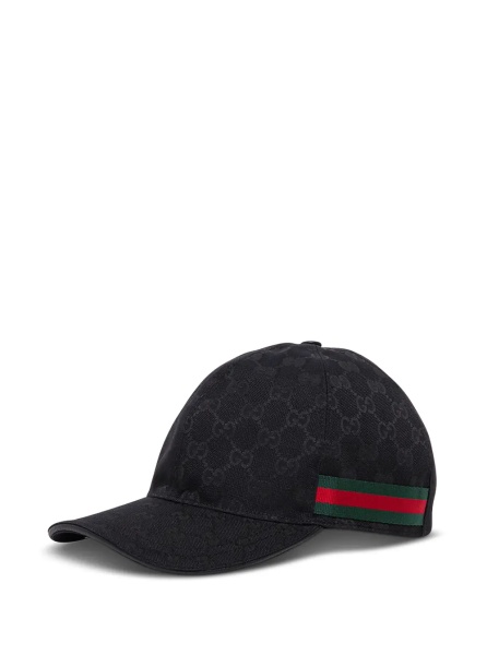 Sapca Baseball Cap with Web Detail and GG All-Over Motif in Black Cotton Blend for Men