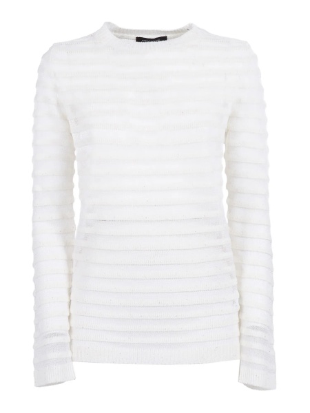 SEQUIN COTTON LINEN BOATNECK SWEATER,ORGANZA EFFECT STRIPE