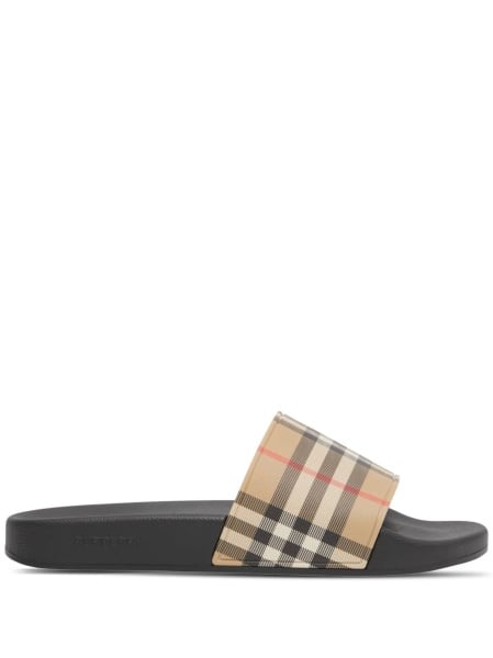 Slapi Burberry vintage check neutri din poliuretan