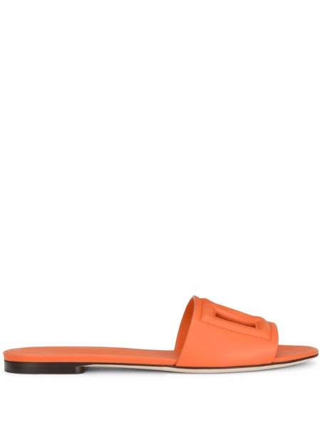 Slapi Dolce & Gabbana DG Logo portocalii din piele