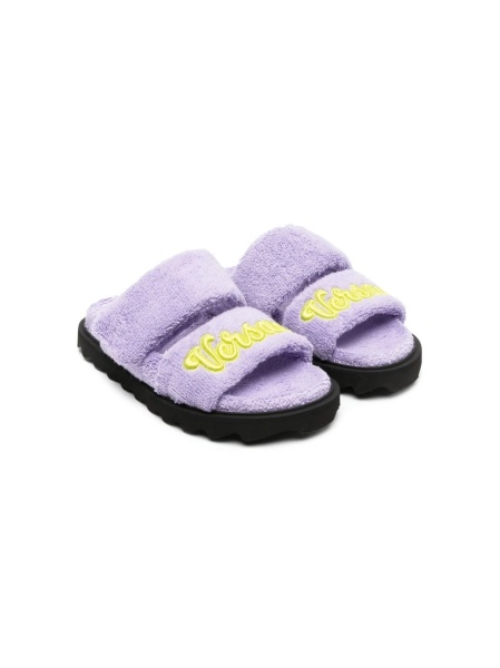 Slapi Versace violet din material textil
