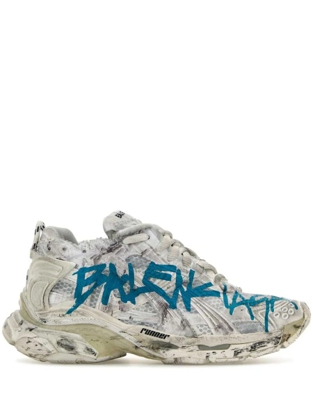 Sneakers Balenciaga Runner albi din material textil si cauciuc