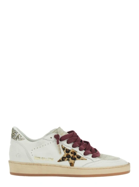 Sneakers 'Ballstar' White Low Top Sneakers with Star Patch with Glitter and Glitter Heel and Logo Lettering in Leather for Women