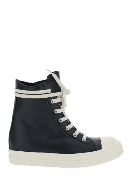 Sneakers Black Sneakers with Oversized Decorative Laces and Zip Closure on the Side in Leather for Women