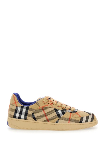 Sneakers Low Sneakers with Check Motif in Cotton Blend and Tech Fabric Beige Men