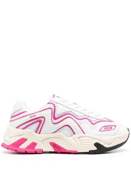 Sneakers MSGM albi din material textil si piele
