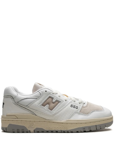 Sneakers New Balance 550 albi din piele intoarsa si piele