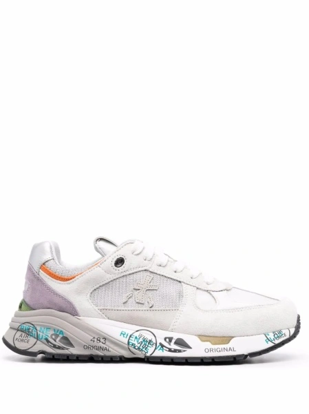 Sneakers Premiata gri din piele si material textil