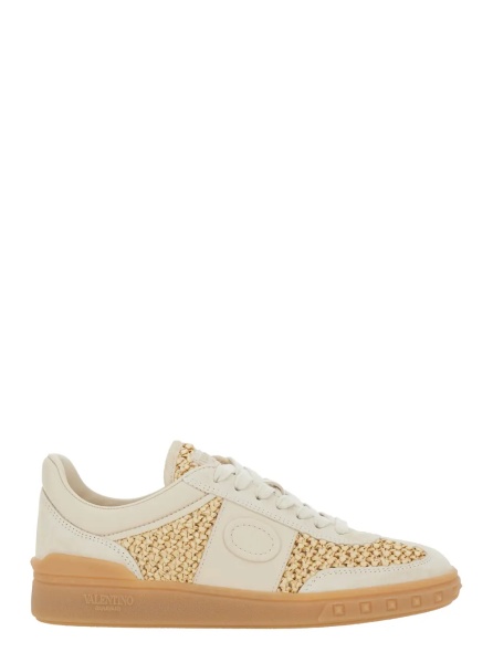 Sneakers 'Upvillage' Beige Low Top Sneakers with Logo Patch on the Tongue and Raffia Details in Leather Woman