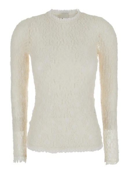Topuri 'Brany' white top with all-over lace trim in cotton blend for women