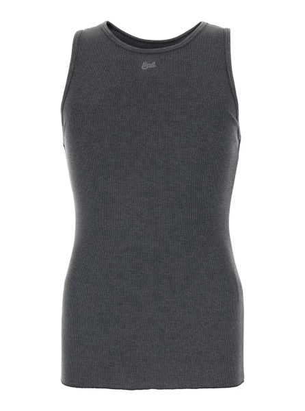 Topuri grey crew neck ribbed knit top in cotton blend man