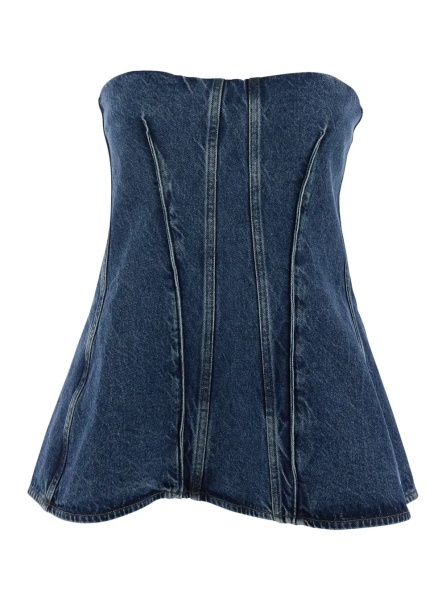 Topuri 'Lara' Blue Top with Back Closure and Trapeze Design in Denim Woman